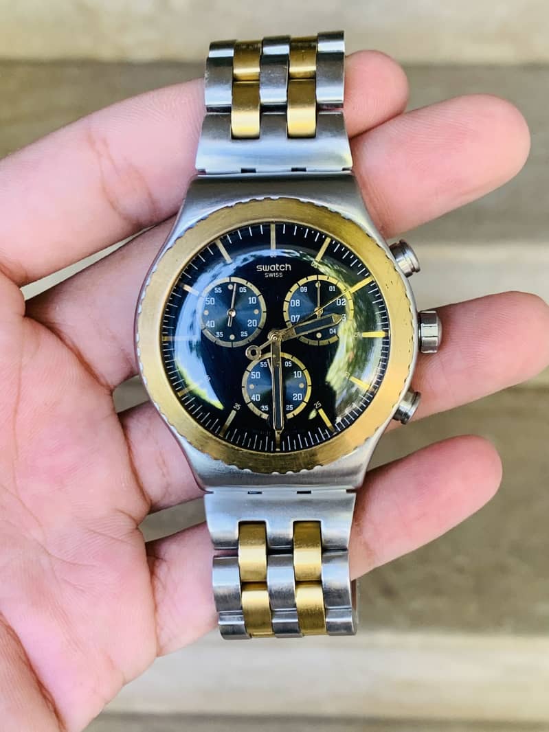 Swatch Swiss Made Two Tone Chronograph Men's Watch 44mm Dial 9/10 2