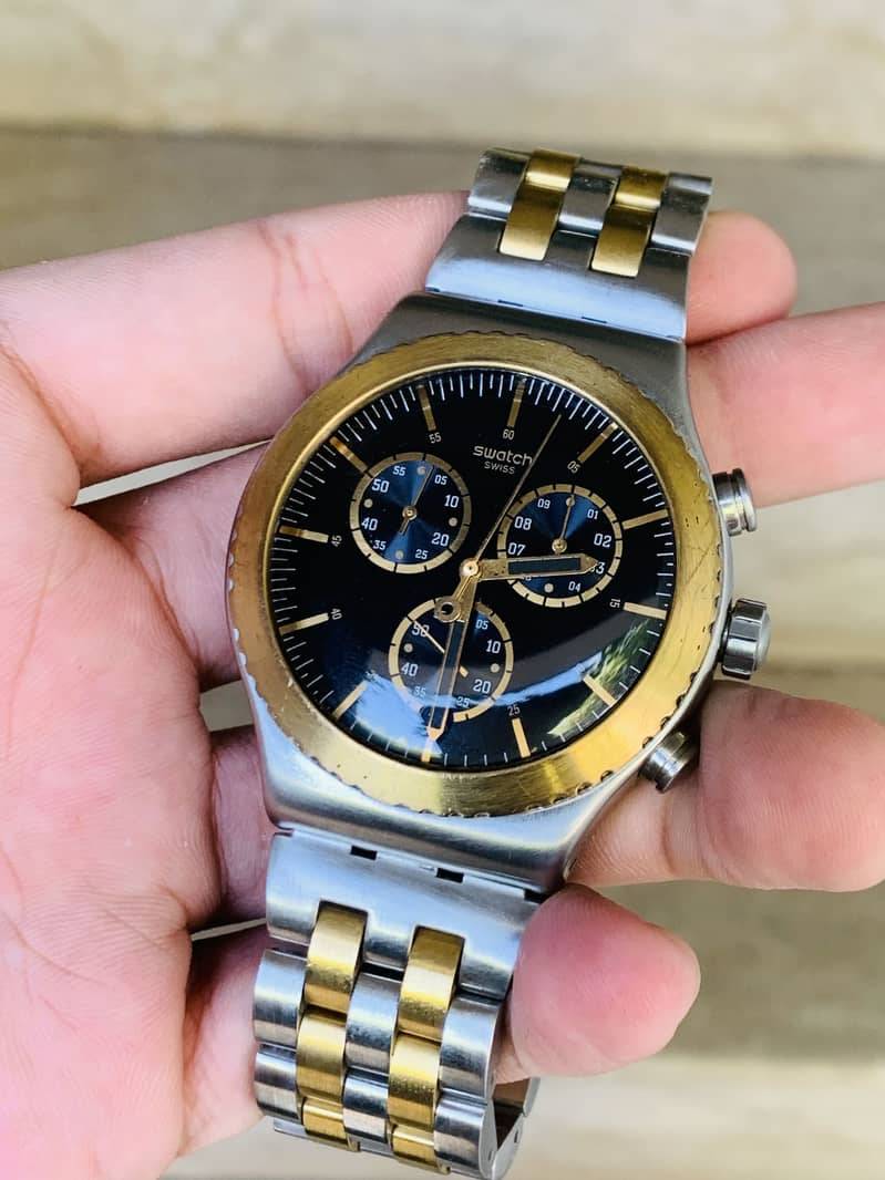 Swatch Swiss Made Two Tone Chronograph Men's Watch 44mm Dial 9/10 3