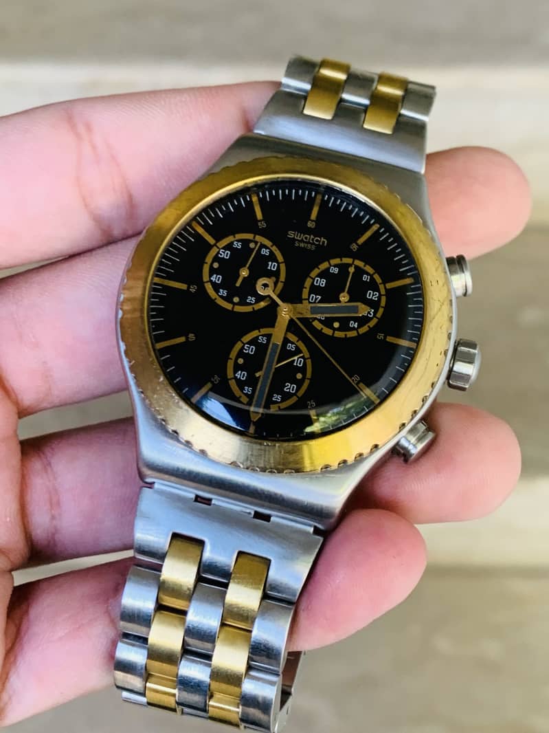Swatch Swiss Made Two Tone Chronograph Men's Watch 44mm Dial 9/10 7