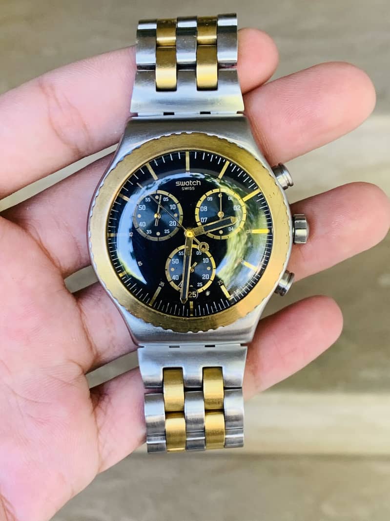 Swatch Swiss Made Two Tone Chronograph Men's Watch 44mm Dial 9/10 9
