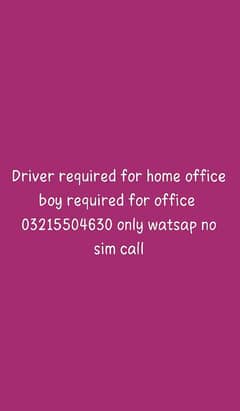 driver for home and office boy required