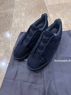 Ermenegildo zegna navy blue suede triple stich sneakers…