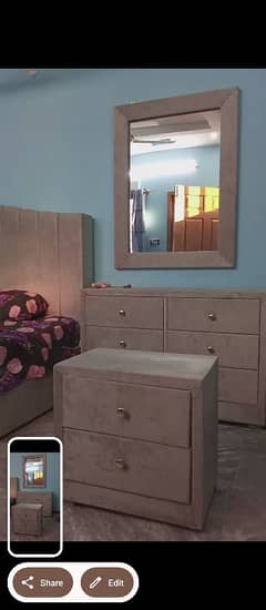 king bed with storage space + two side tables+ dressing table & mirror