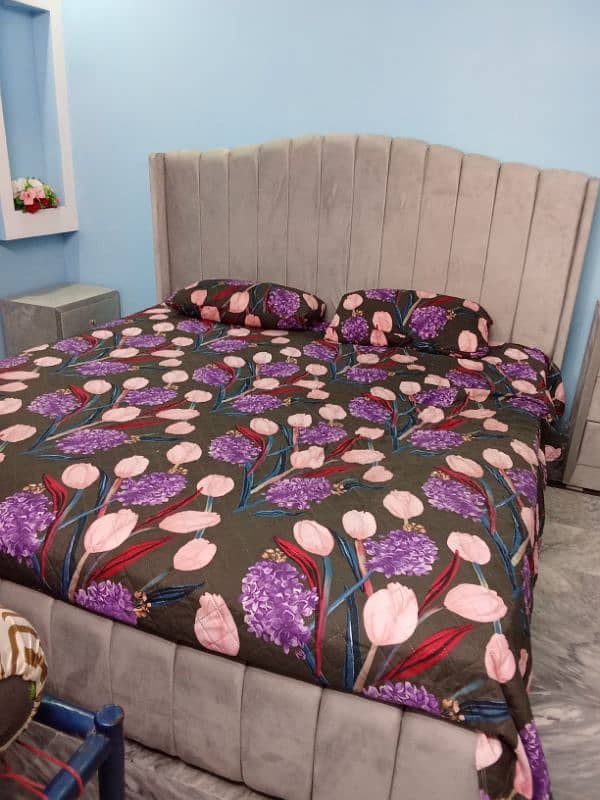 king bed with storage space + two side tables+ dressing table & mirror 2