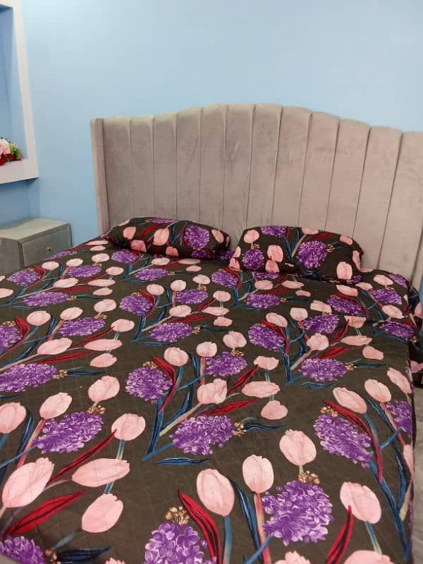 king bed with storage space + two side tables+ dressing table & mirror 5