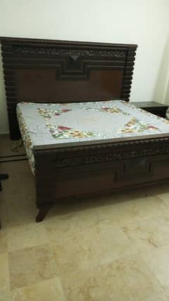 Wooden Bed Complete With Dressing and Side Tables  For Sale
