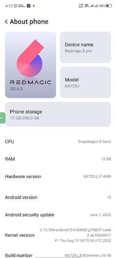 redmajic 8 pro with box and charger 12gb 256gb
