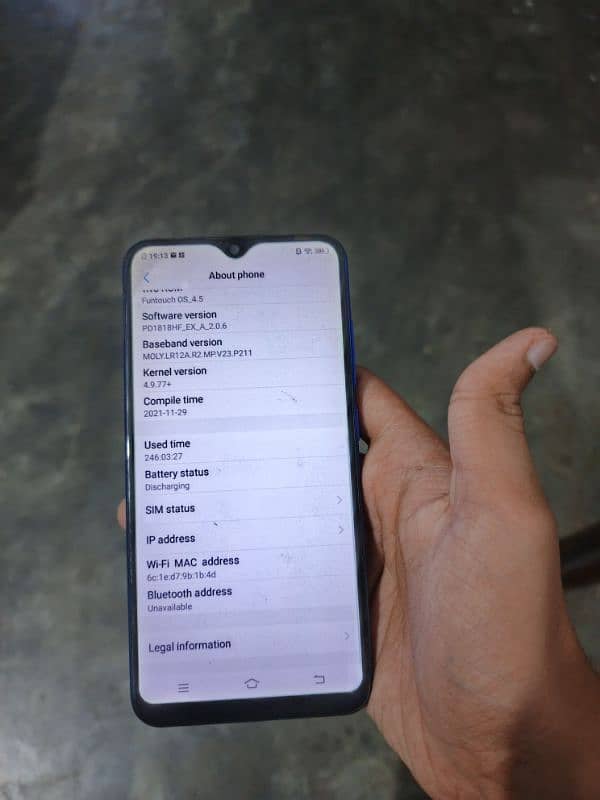 vivo 1823, Android version:8.1. 0, Processor:2.0 GHz Octa-core 10/9 he 11