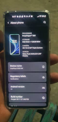 Oneplus 8UW us Variant 5g Pta Approved 8/128