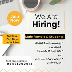 Staff Required Male Female and students
