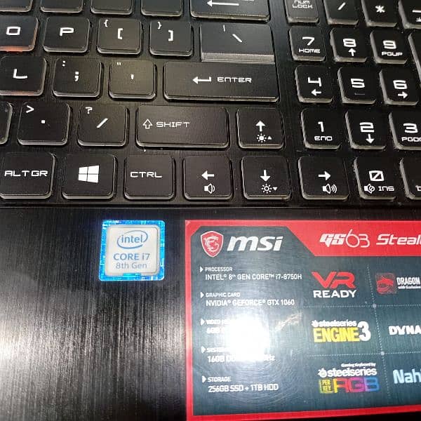 MSI gaming laptop,i7 8th gen, GTX 1060 ,6gb 3