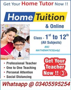 All classes Tution from Nursery to bachelor