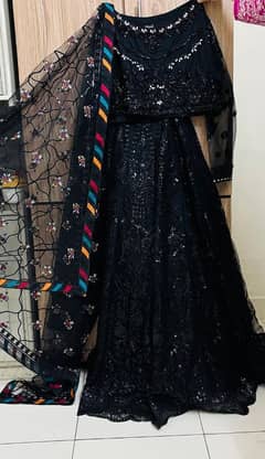 beautiful net jet black lehnga choli with embroidery duppata  for sale