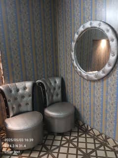 two coffe chairs including mirror