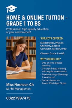 Home & Online Tuition Grade 1 to BS
