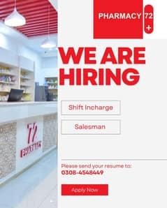 SALES PERSON REQUIRED AT PHARMACY 72