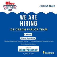 Staff required for icecream palor