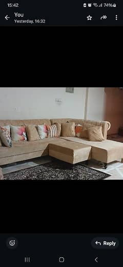 L shaped sofa brand new 8 seats with table & 6 cushions