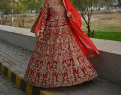 Bridal Red Lehanga Choli Dupatta Zarri Work