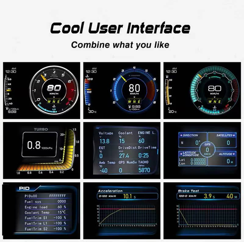 Newest A600  heads up display OBD2+GPS multipurpose gauge+turbo boost 4