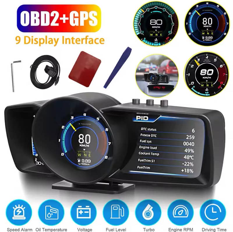 Newest A600  heads up display OBD2+GPS multipurpose gauge+turbo boost 9
