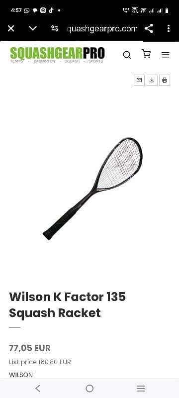 Wilson squash racket factor 135 3