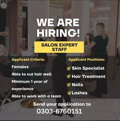 Ladies Satff Required for salon