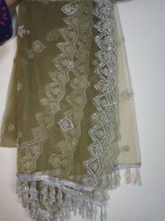 Long shirt with heavy duppta and simple trouser