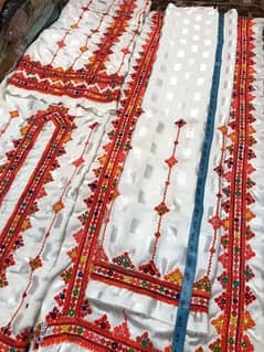 Handmade Balochi Dress – White with Colorful Traditional Embroidery
