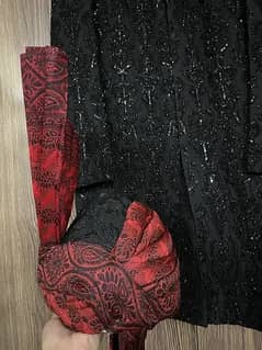 Black Sherwani with Kulha and Dress Handwork Cutdana