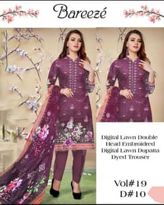 3 Pcs women's suit unstiched embroidered