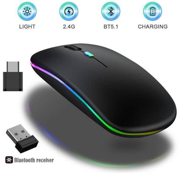 HP W10 Wireless RGB Bluetooth, Wireless, Rechargeable Slim Mouse 1