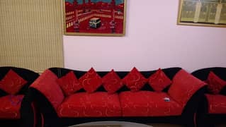 Elegant Red & Black 5-Seater Sofa Set -Gently used