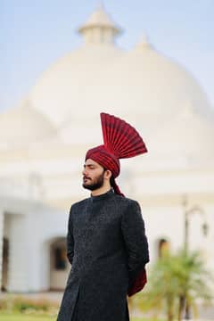 Designer Shan e Alam Black Sherwani Full set