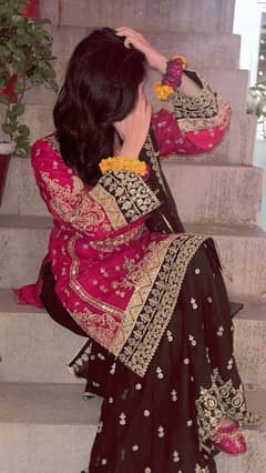 3 pcs gharara set pink and emerald green