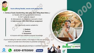 We offer handwriting assignment work /online jobs, data entry jobs, an