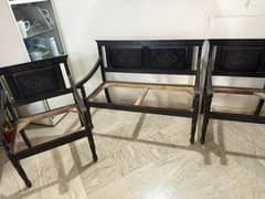 Wooden Sofa Set (1+1+3) – Solid Frame Great Condition