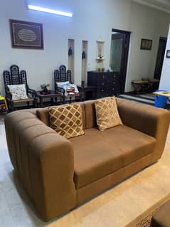 L shaped | 12 seater sofa | Golden Brown colour | With Table