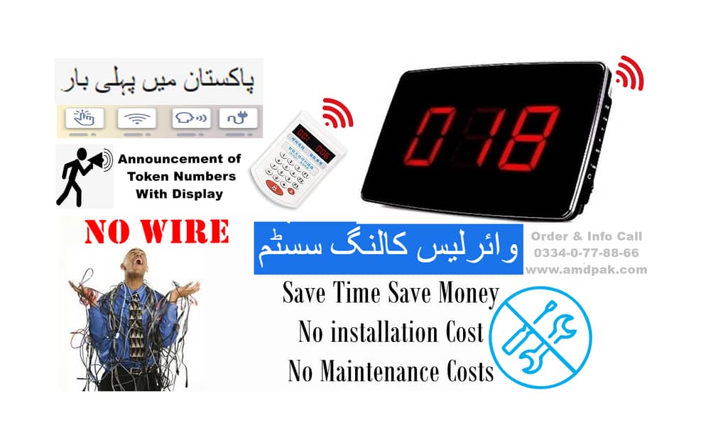 Wireless QMS Display screen and Keypad Set, Queue Token Number Systems 0