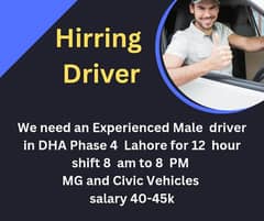 Required Experienced Male driver in DHA Phase 4  Lahore
