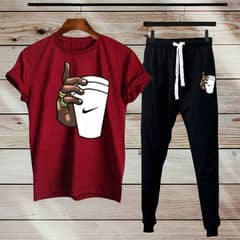Stylish Men's Printed Track-Suit  2Pcs Set in Maron