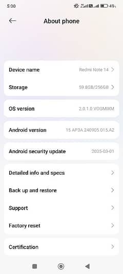 xiaomi redmi note 14 . ram 8 gb ,rom 256 gb pta official approved