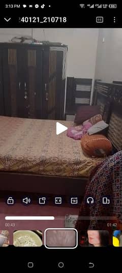 full size bed. 1 side table. Almari