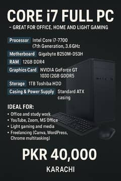 Core i7 7700 Full PC Setup for Sale - Ideal for Gaming & Office