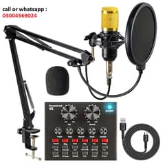 V8 Bm-800 Podcast Mic Set With Live Sound Card,Condenser Microphone W