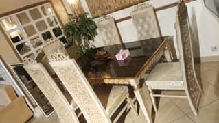6 seater luxury dining/wooden dining set/marble top table/wooden chair