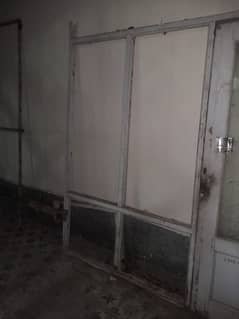 glass door with wooden frame