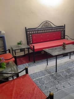 Iron Sofa Set with 3 Glass Tables