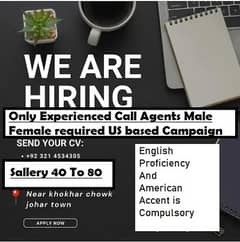 Call Center Jobs Need Male & Female For English Experienced Requried