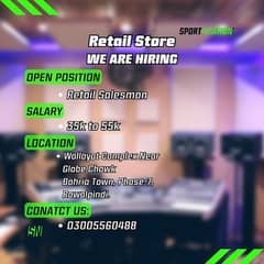 Salesman required for Reatil store Sports Nation Bahria town Rawalpind